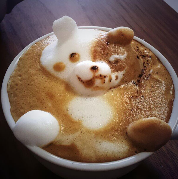 3D káva latte art kazuki yamamoto panda
