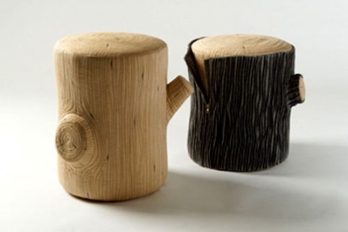 nápady na dizajnérsku stoličku neobvyklého tvaru kmeň stromu drevo