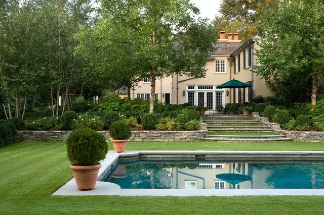 Záhradný dizajn klasický štýl bazéna trávnik plocha nápady schody klasický štýl bazéna nápady na plochu trávnika schody