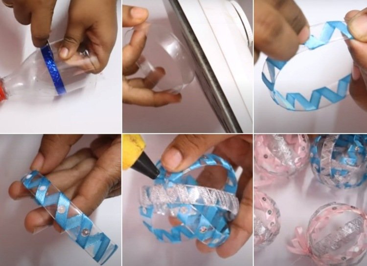 Vyrobte si vlastné gule na vianočný stromček z plastu - vystrihnuté prstene z PET fliaš