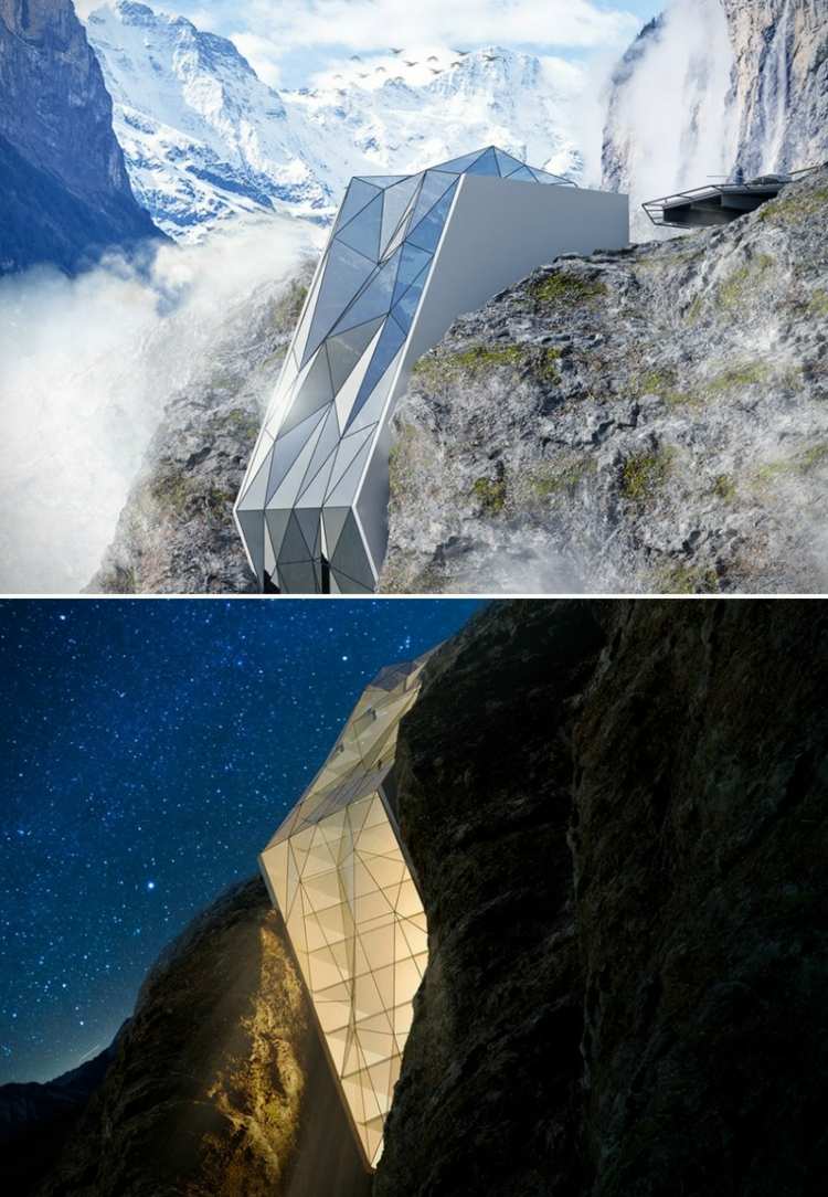 prázdniny-alpy-hotel-švajčiarsko-moderné-abstraktné-útesové sklo-minimalistické