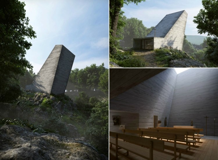 prázdniny-alpy-kaplnka-betónové lavičky-modli sa-kresťan