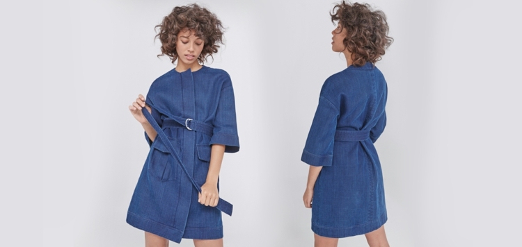 Vegánska móda - riflové šaty od Adolfo Dominguez móda-vegánske-džínsy-šaty-opasok-dominguez-štýl-každodenný-vzhľad-kučery