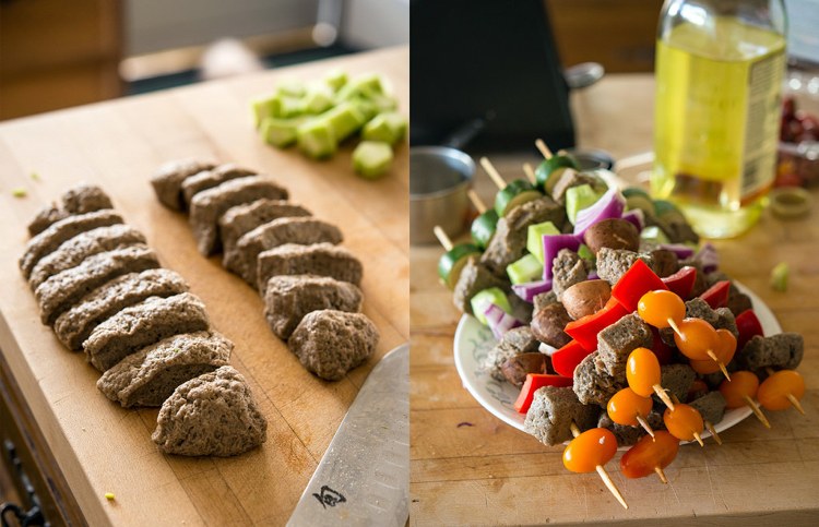 Vegetariánsky gril seitan-náhrada mäsa-špajle