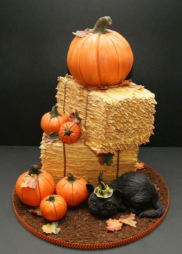 halloween bláznivý koláč seno čierna mačka tekvice halloween torta seno čierna mačka tekvice