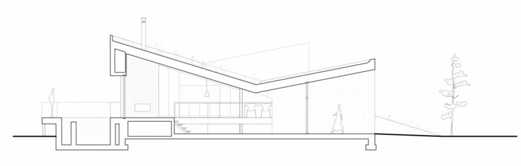 ofsetová úroveň, drevená podlaha, bočný pohľad, strecha, dizajn