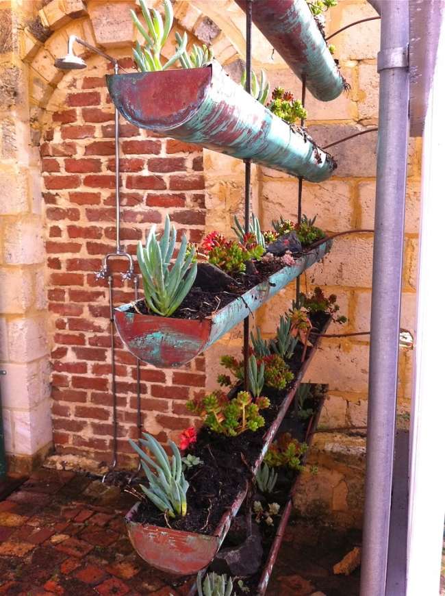 Sadzače záhradné vonkajšie tehlové múry rastúce sukulenty