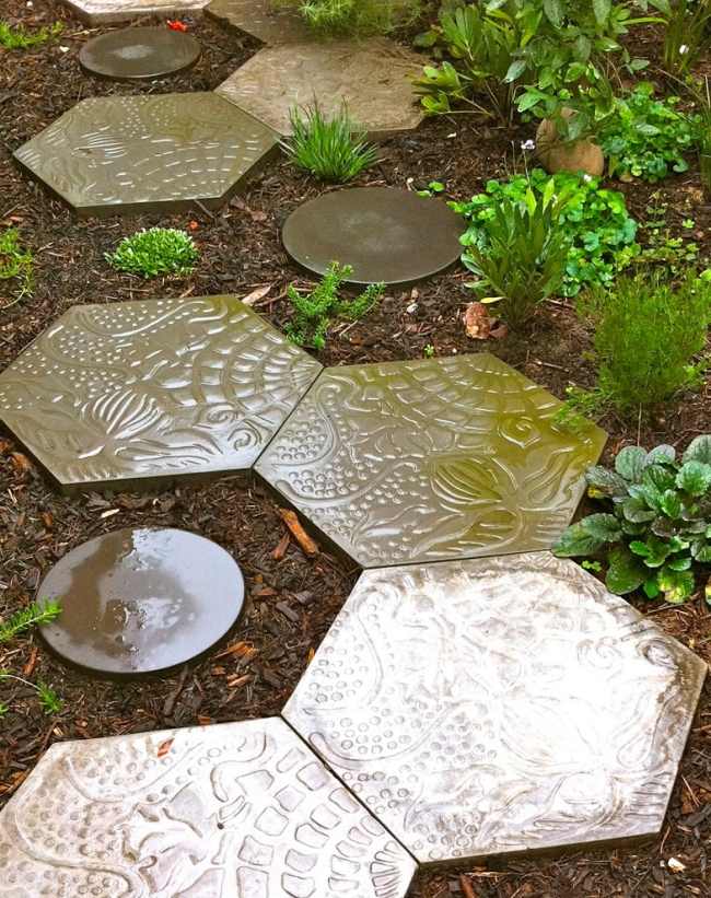 Odrazové kamene medená záhradná cesta kladenie myšlienok šesťuholníkové dlaždice