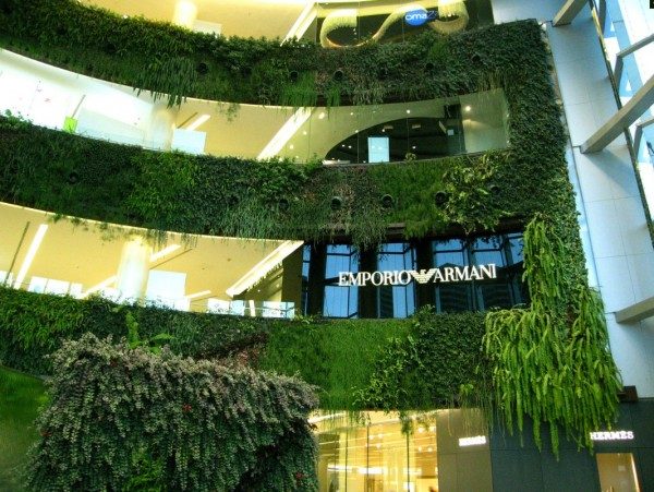 zelené steny verejné komerčné budovy armani design vertikálne záhrady verejné obchodné budovy armani