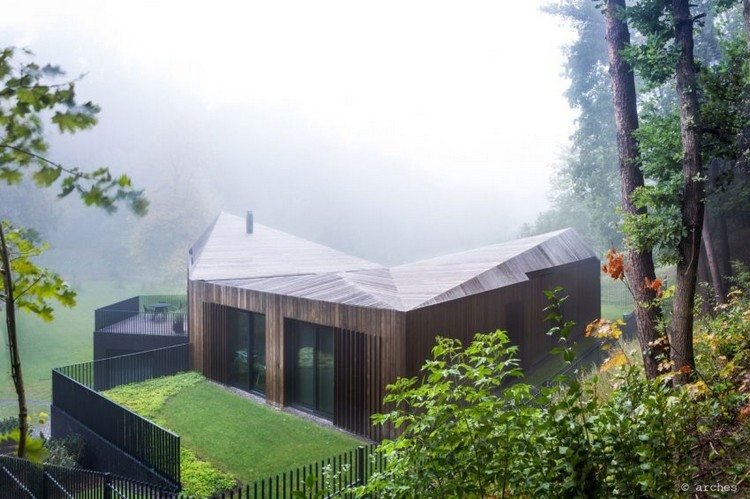 Fasádny obklad zo zvislých drevených dosiek vertikálna-drevená-fasáda-architektúra-dom-les