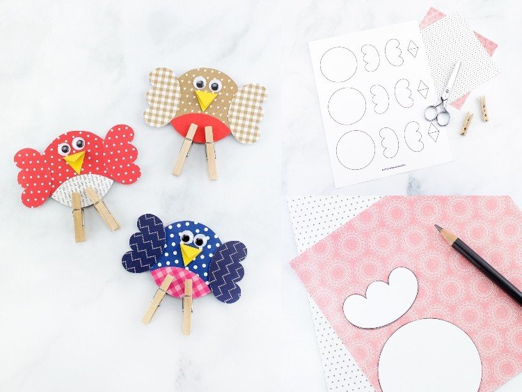 Vyrobte si vtáčiky s batoľatami podľa pokynov z farebného papiera