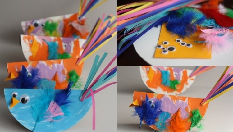 Vyrobte vtáky s batoľatami z lepenky s perím