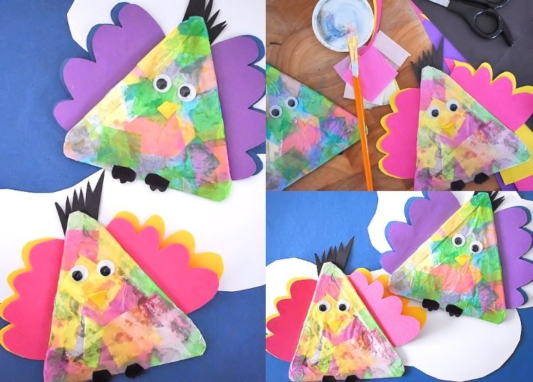 Urobte vtáky pomocou lepidla a kúskov papiera