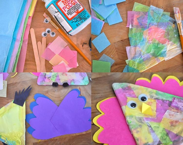 Urobte vtáky s batoľatami, vytvorte šablónu a prilepte ju