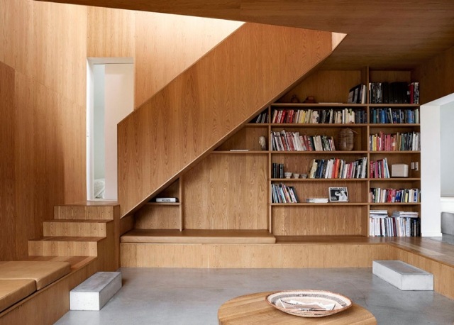 Vložka z dreveného obloženia-moderný zrekonštruovaný dom Villa-Wienberg aarchus dänemarḱ