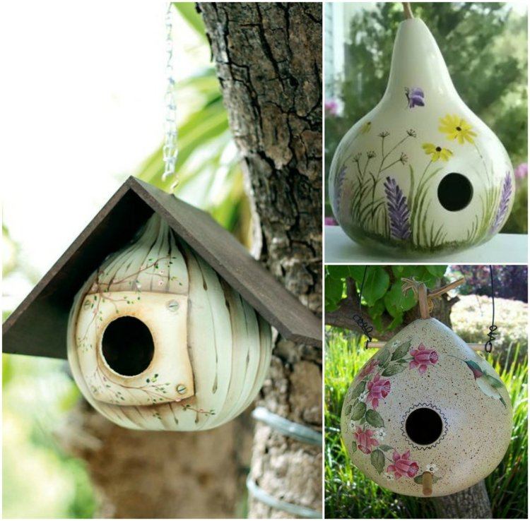 Vtáčia búdka-postavte si-kalabasu-namaľovanú-farebnú-drevenú strechu