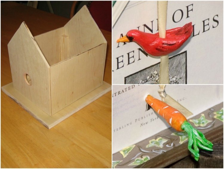 Birdhouse-build-yourself-wood-book-roof-carrot-decoration