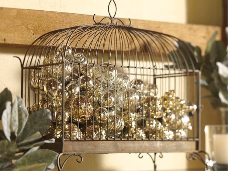 vtáčia klietka dekorácia vianočná obdĺžniková hrdza vinobranie vianočné gule