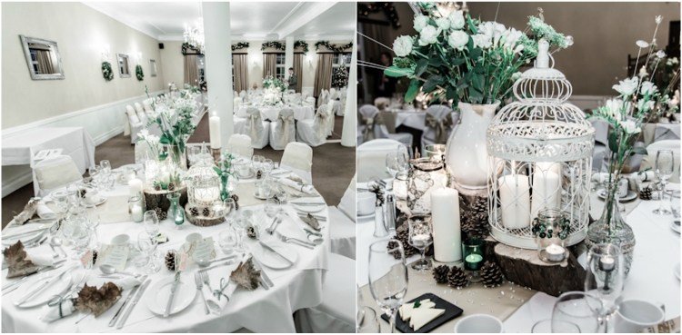 vtáčia klietka deco vianočné biele sviečky zimná výzdoba svadobného stolu