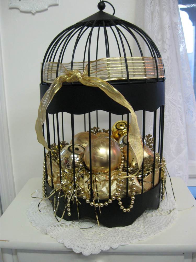 birdcage deco vianočné okrúhle kovové vianočné ozdoby zlaté