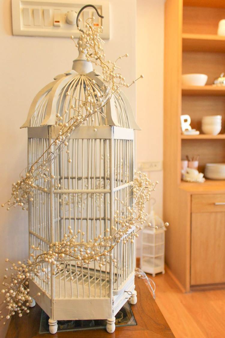 vtáčia klietka dekorácia vianočný biely štvorec veľký kov