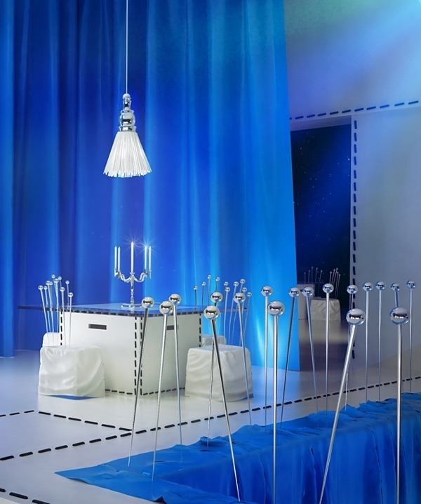 Eklektické strapce-modré závesové tienidlá Eklektické zábradlie-modré závesové tienidlo, eklektické strapce