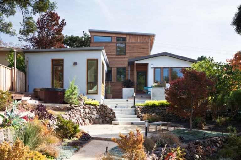 Dizajn-predná záhrada-útulný-moderný-strom-nápady