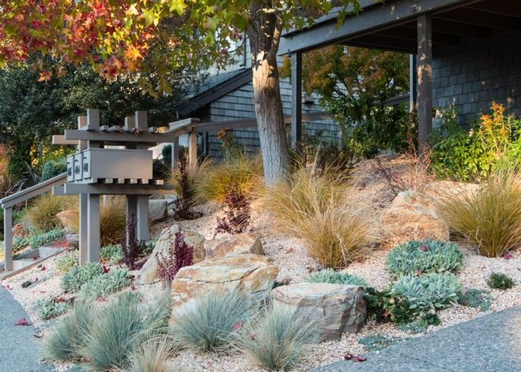 Predzáhradku navrhnite vo svahu so štrkom a trávou