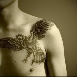 Holló tetoválás a mellkason és a vállán