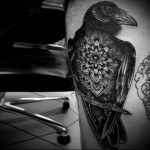 Varjú tetoválás mandalával a mellkasban