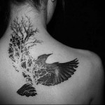 Varjú tetoválás a nyakon és a lapockán