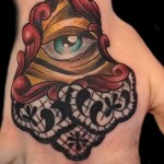 Mindent látó szemtetoválás - színpélda a kezén (ököl)