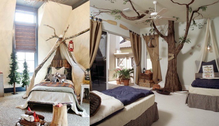 detská izba-les-dekorácia-dizajn-chlapec-stan-posteľ