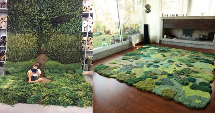 detská izba-les-dekorácia-lúka-koberec-gru% cc% 88n-mäkká