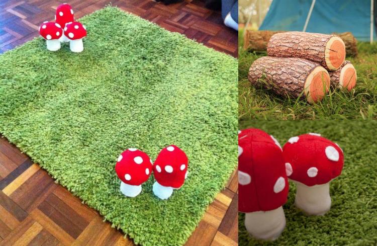 detská izba-les-dekorácia-koberec-šampiňóny-drevo-urob si sám