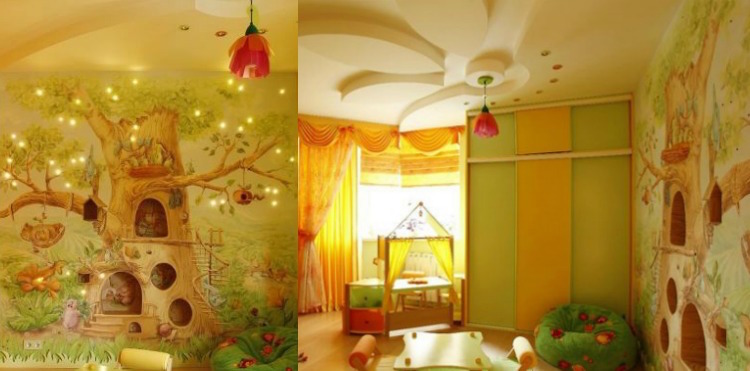 detská izba-les-dekorácia-rozprávka-stena-dizajn-dutina-kreatívna