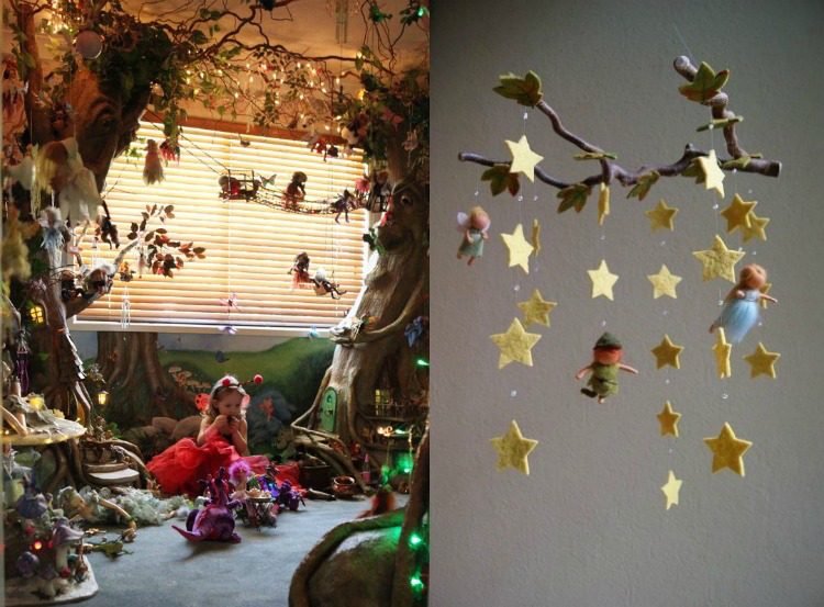 detská izba-les-dekorácia-dievča-víly-nápad-mobil