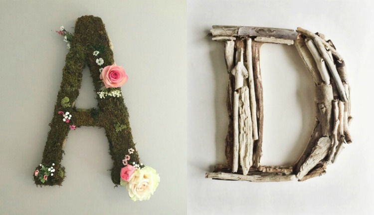 detská izba-lesná dekorácia-monogram-písmeno-mach-naplavené drevo