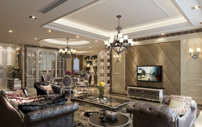 Namiesto nástennej jednotky sa používa čalúnená stena v obývacej izbe luxusné nástenné panely čalúnenia do obývačky idea design