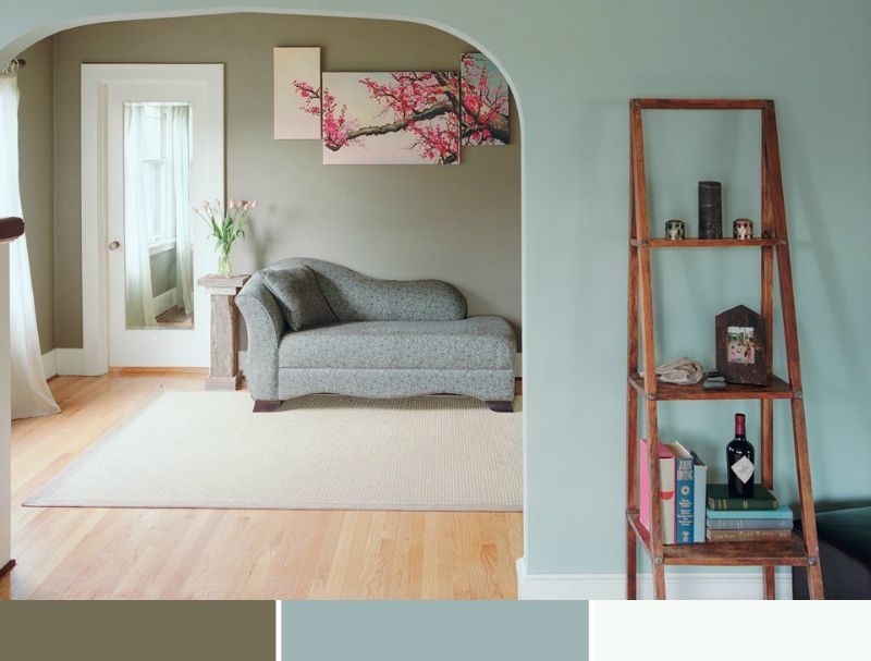 Vymaľujte obývaciu izbu modrou a zelenou farbou, položte laminátové podlahy v dubovom vzhľade Maľba na stenu-obývačka-farebné-kombinácie-tráva-zelená-svetlo modrá