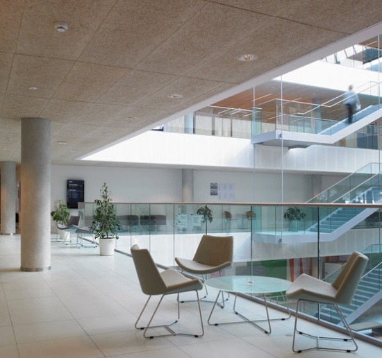 Stenový obklad stropu bufet Troldtekt Stenový obklad stropu z kaviarne Troldtekt