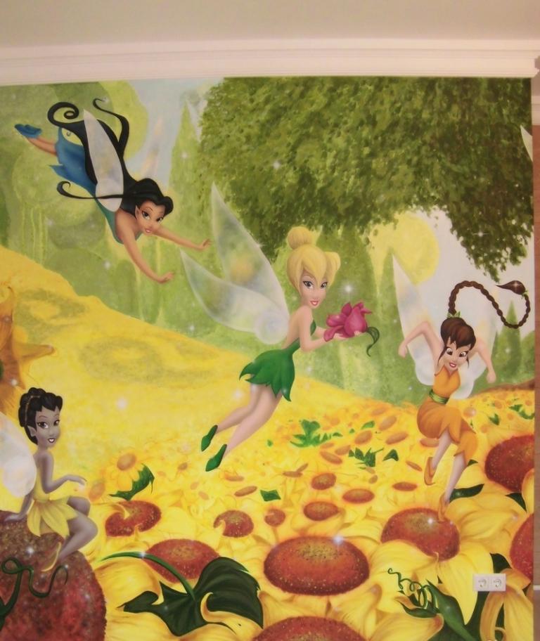 nástenná maľba v škôlke víly tinkerbell slnečnice romantický disney