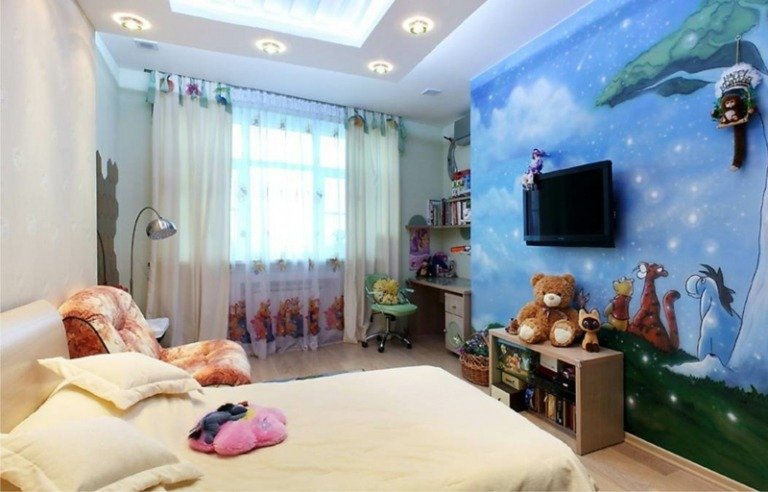 nástenná maľba detská izba medvedík pú osol tigrík príborník posteľ