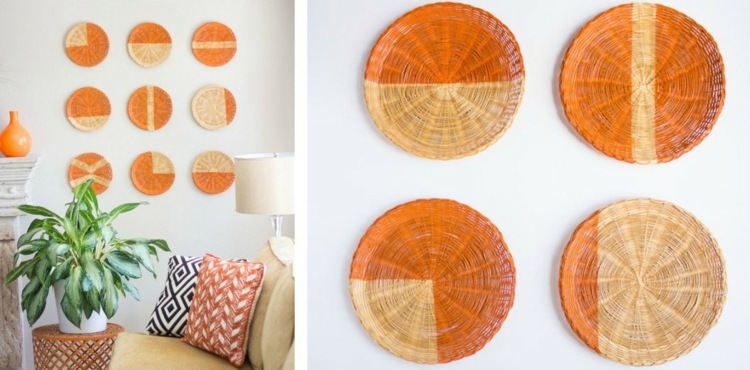 Docela nápad na nástennú dekoráciu, ako to urobiť sami urobte si sami dekoráciu steny, košík, tanier, namaľujte efektný vzor