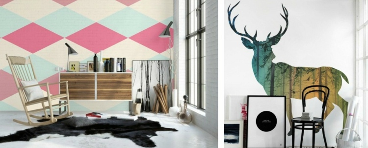 Dva nápady na dekoráciu steny - namaľujte tehlu a atraktívny motív jeleňa urob si sám nástenná dekorácia tehlová stena kosoštvorec diamanty jelení lesný efekt