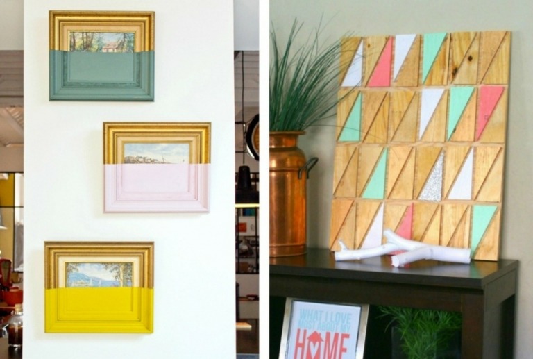 Vyrobte si dekoráciu na stenu sami - efektívne rámy obrazov a 3D tabuľu urobte si sami nástenná dekorácia nápad na rám obrazu 3d trojuholníky z drevenej dosky