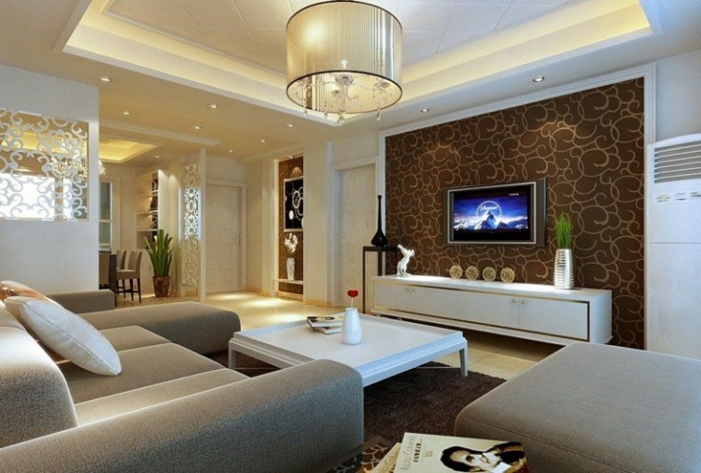 farba steny hnedá tapeta nízke stropné osvetlenie nepriame moderný interiér