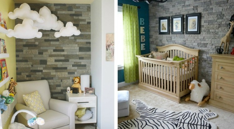 stenový dizajn detská izba kameň imitácia tigrej kožušiny mraky modrá stena