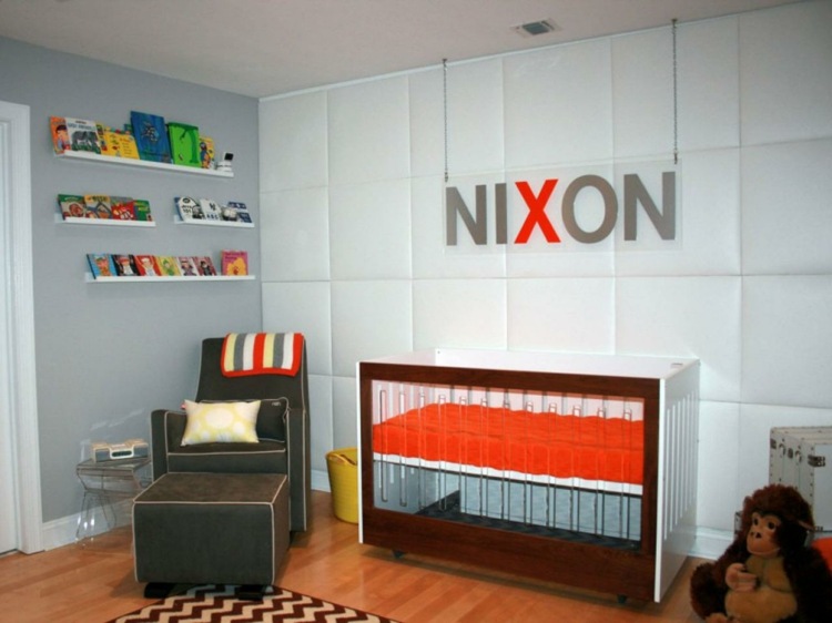 dizajn steny v detskej izbe čalúnenie biela myšlienka originálne šedé kreslo