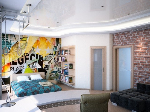 stenový dizajn v miestnosti pre mládež-chlapec-tapeta-abstraktné-koláž